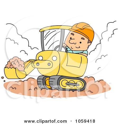 Royalty-Free Vector Clip Art Illustration of a Construction Worker Using A Backhoe by BNP Design Studio