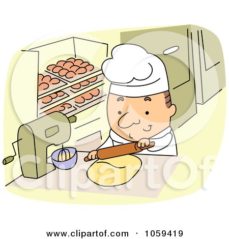 Royalty-Free Vector Clip Art Illustration of a Baker Using A Rolling Pin by BNP Design Studio