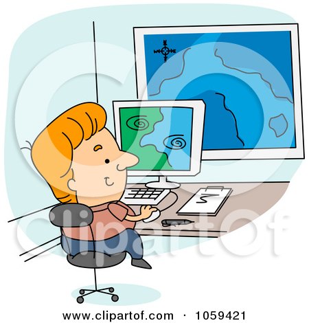Royalty-Free Vector Clip Art Illustration of a Meteorologist Viewing Weather Data by BNP Design Studio