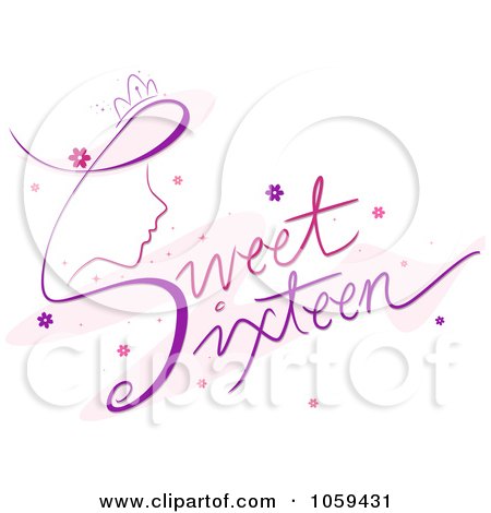 Royalty-Free Vector Clip Art Illustration of Sweet Sixteen Text With A Girls Face by BNP Design Studio