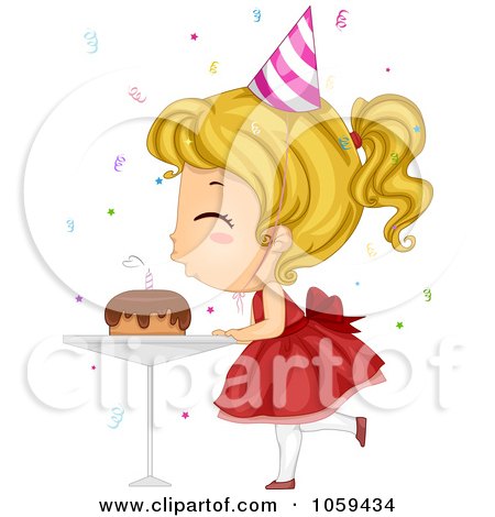 Royalty-Free Vector Clip Art Illustration of a Cute Birthday Girl Blowing Out A Candle On Her Cake by BNP Design Studio