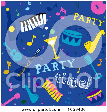 Royalty-Free Vector Clip Art Illustration of a Seamless Blue Music Party Background by BNP Design Studio