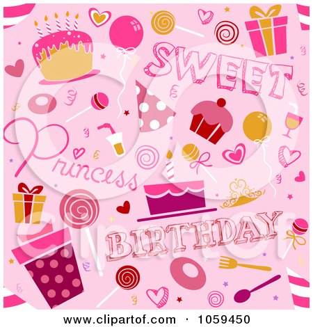 Royalty-Free Vector Clip Art Illustration of a Seamless Pink Girl Birthday Background by BNP Design Studio