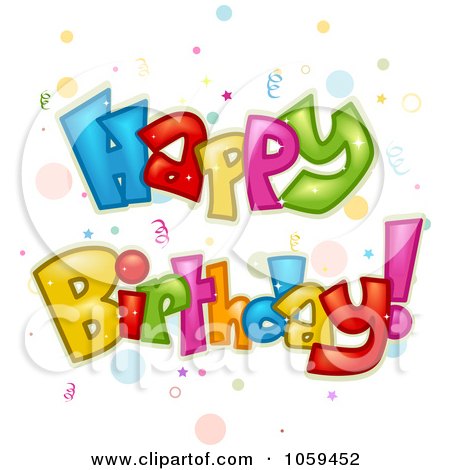Royalty-Free Vector Clip Art Illustration of Colorful Happy Birthday Text With Confetti by BNP Design Studio