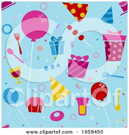 Royalty-Free Vector Clip Art Illustration of a Seamless Blue Boy Birthday Background by BNP Design Studio
