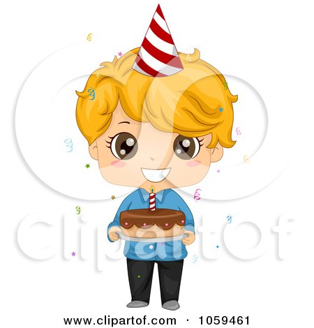 Royalty-Free Vector Clip Art Illustration of a Cute Birthday Boy Holding A Cake by BNP Design Studio
