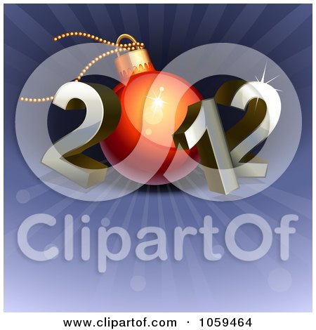 Royalty-Free Vector Clip Art Illustration of a 3d Christmas Bauble With 2012 On Blue Rays by Oligo