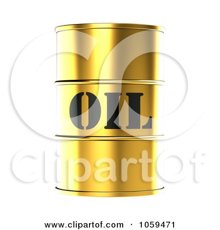 Royalty-Free CGI Clip Art Illustration of a 3d Gold Barrel Of Gasoline With Oil On The Front - 2 by ShazamImages