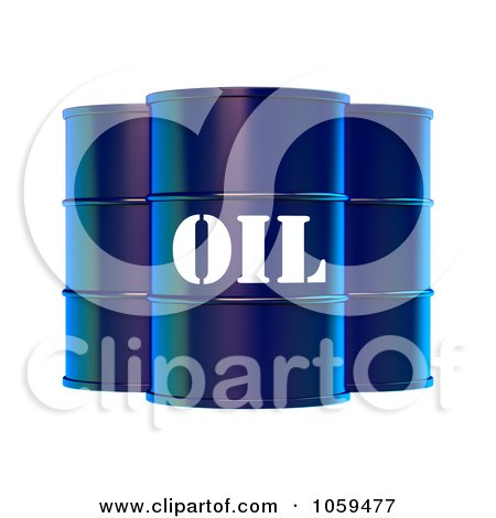 Royalty-Free CGI Clip Art Illustration of 3d Blue Barrels Of Gasoline With Oil On The Front by ShazamImages