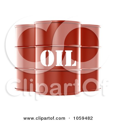 Royalty-Free CGI Clip Art Illustration of 3d Red Barrels Of Gasoline With Oil On The Front by ShazamImages