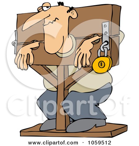 Royalty-Free Vector Clip Art Illustration of a Man Locked In Stocks by djart