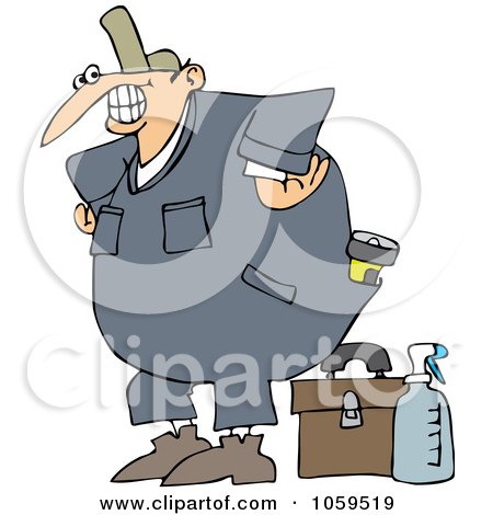 Royalty-Free Vector Clip Art Illustration of a Happy Worker With A Tool Box And Cleaner by djart
