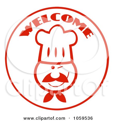 Royalty-Free Vector Clip Art Illustration of a Welcome Chef Face Circle - 2 by Hit Toon