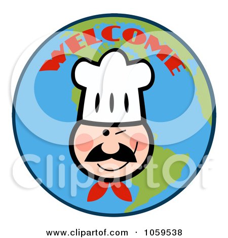 Royalty-Free Vector Clip Art Illustration of a Winking Chef Face Over Earth by Hit Toon