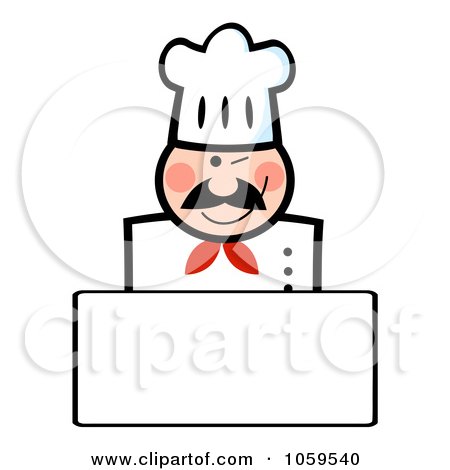Royalty-Free Vector Clip Art Illustration of a Winking Caucasian Chef Banner With Copyspace by Hit Toon