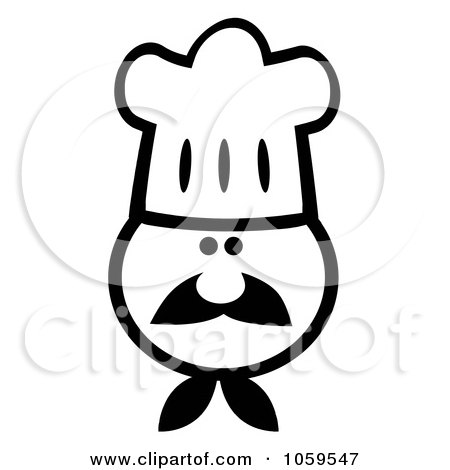 Royalty-Free Vector Clip Art Illustration of a Black And White Chef Face Wearing A Hat by Hit Toon