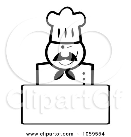 Royalty-Free Vector Clip Art Illustration of a Winking Black And White Chef Banner With Copyspace by Hit Toon
