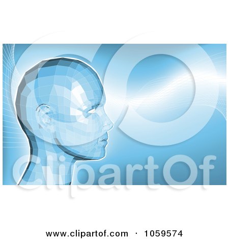 Royalty-Free Vector Clip Art Illustration of a Futuristic Blue Virtual Face In Profile by AtStockIllustration