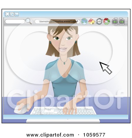 Royalty-Free Vector Clip Art Illustration of a View Through A Computer Screen Of A Woman Online by AtStockIllustration