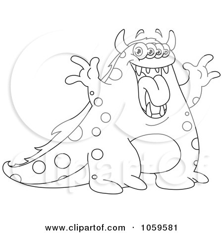 Royalty-Free Vector Clip Art Illustration of an Outlined Monster Making A Funny Face by yayayoyo
