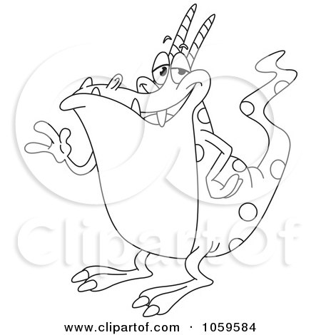 Royalty-Free Vector Clip Art Illustration of an Outlined Monster Waving by yayayoyo