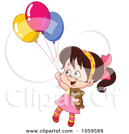 Royalty-Free Vector Clip Art Illustration of a Girl Floating Away With Her Teddy Bear And Balloons by yayayoyo