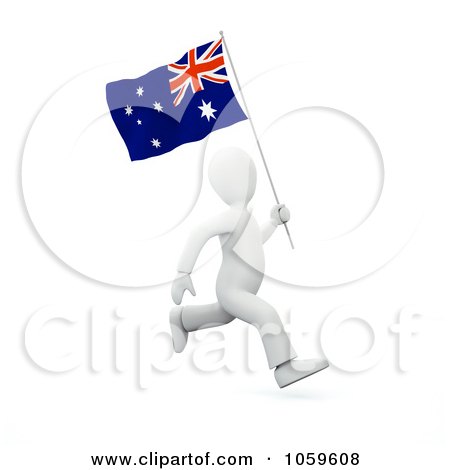 Royalty-Free CGI Clip Art Illustration of a 3d White Person Running With An Australian Flag by chrisroll