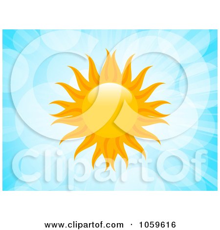 Royalty-Free Vector Clip Art Illustration of a Shiny Sun On A Blue Flare Background by elaineitalia