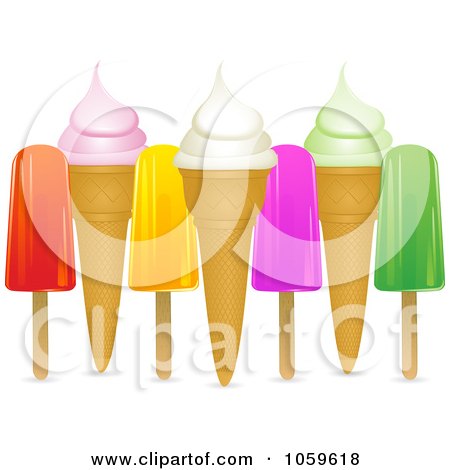Royalty-Free Vector Clip Art Illustration of Popsicles And Ice Cream Cones by elaineitalia