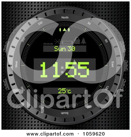 Royalty-Free Vector Clip Art Illustration of a 3d Digital Clock Face, On Metal by elaineitalia