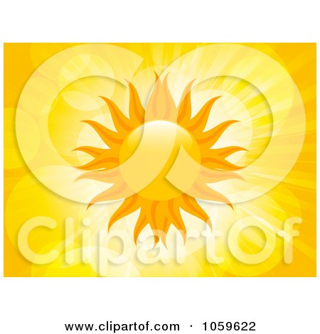 Royalty-Free Vector Clip Art Illustration of a Shiny Sun On A Yellow Flare Background by elaineitalia