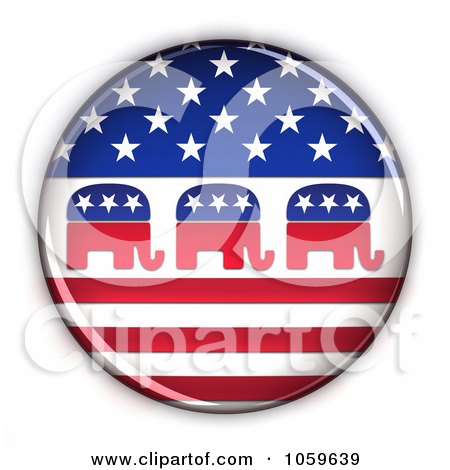 Royalty-Free CGI Clip Art Illustration of a 3d Vote Republican Button With Elephants by stockillustrations