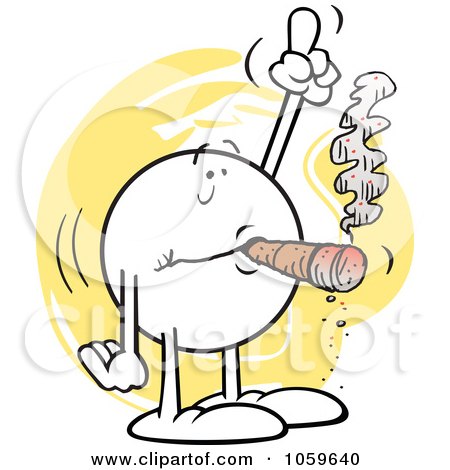 Royalty-Free Vector Clip Art Illustration of a Moodie Character Smoking A Cigar And Pointing Up by Johnny Sajem