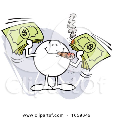 Royalty-Free Vector Clip Art Illustration of a Moodie Character Smoking A Cigar And Holding Cash by Johnny Sajem
