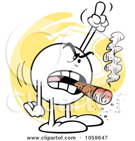 Royalty-Free Vector Clip Art Illustration of a Mad Moodie Character Smoking A Cigar And Pointing Up by Johnny Sajem