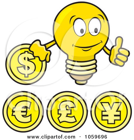 Royalty-Free Vector Clip Art Illustration of a Digital Collage Of Coins And A Light Bulb by Any Vector