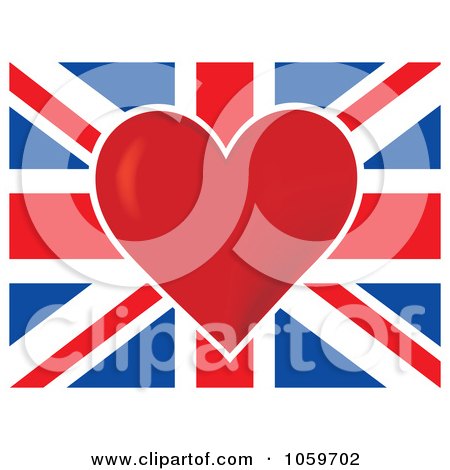 Royalty-Free Vector Clip Art Illustration of a Red Heart In The Center Of A British Flag by Maria Bell