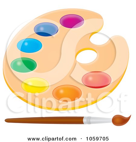 Royalty-Free Clip Art Illustration of an Airbrushed Paintbrush And A Palette by Alex Bannykh
