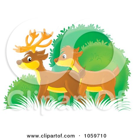 Royalty-Free Clip Art Illustration of a Deer Pair In Bushes by Alex Bannykh