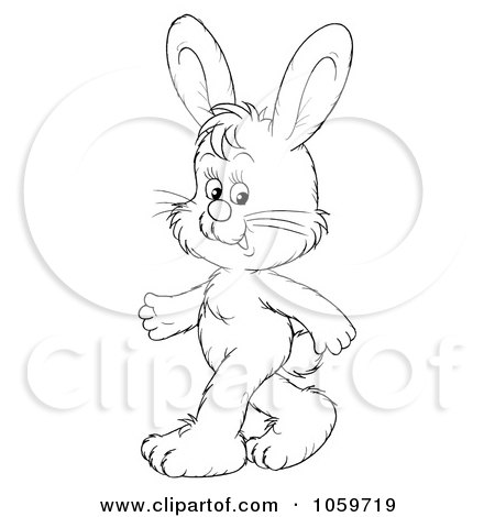 Royalty-Free Clip Art Illustration of a Coloring Page Outline Of A Rabbit Walking Upright by Alex Bannykh
