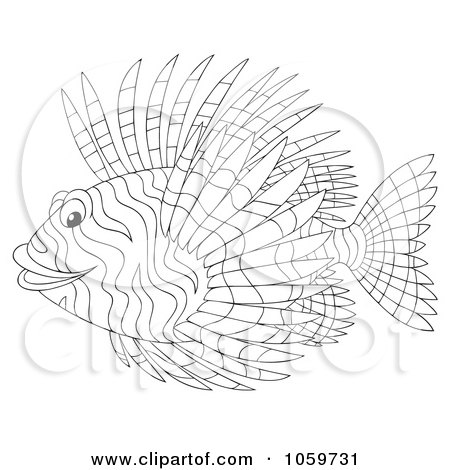 Royalty-Free Clip Art Illustration of a Coloring Page Outline Of A Lion Fish by Alex Bannykh