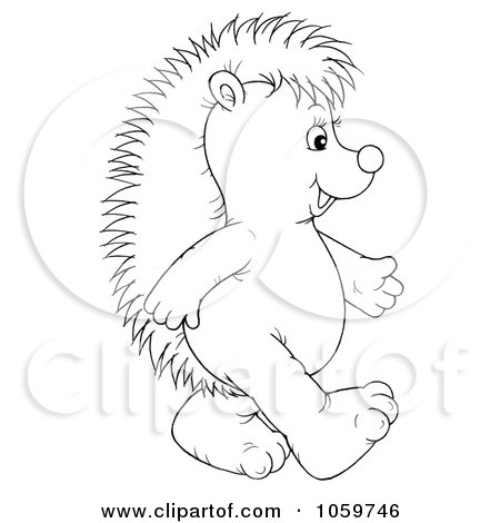 Royalty-Free Clip Art Illustration of a Coloring Page Outline Of A Walking Hedgehog by Alex Bannykh
