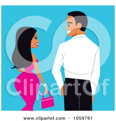 Royalty-Free Vector Clip Art Illustration of a Sexy Young Woman And Handsome Man From Behind, Looking At Each Other by Monica