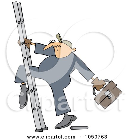 Royalty-Free Vector Clip Art Illustration of a Worker Man Getting His Leg Stuck In A Ladder by djart