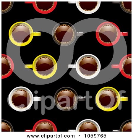 Royalty-Free Vector Clip Art Illustration of a Seamless Coffee Cup Background On Black by michaeltravers