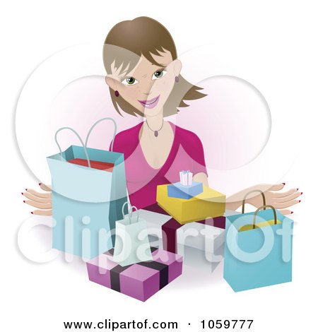 Royalty-Free Vector Clip Art Illustration of a Happy Female Shopper With Bags And Boxes by AtStockIllustration