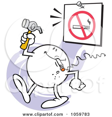 Royalty-Free Vector Clip Art Illustration of a Moodie Character Hanging A No Smoking Sign by Johnny Sajem