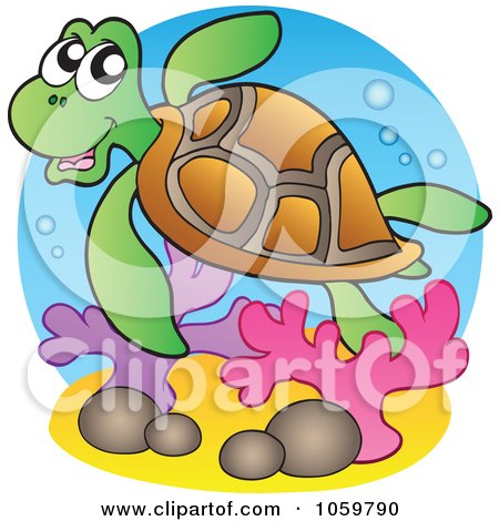 Royalty-Free Vector Clip Art Illustration of a Swimming Sea Turtle Logo by visekart