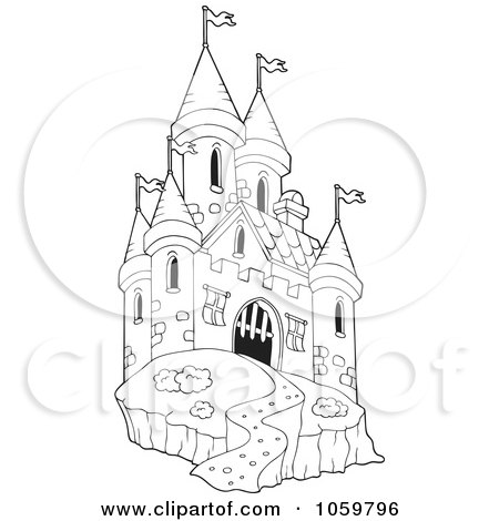 Royalty-Free Vector Clip Art Illustration of a Coloring Page Outline Of A Castle by visekart