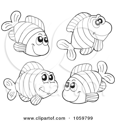 Royalty-Free Vector Clip Art Illustration of a Digital Collage Of Coloring Page Outlines Of Fish by visekart